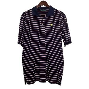 Masters Collection Polo Shirt Mens Large Logo Blue Red Striped Short Sleeve